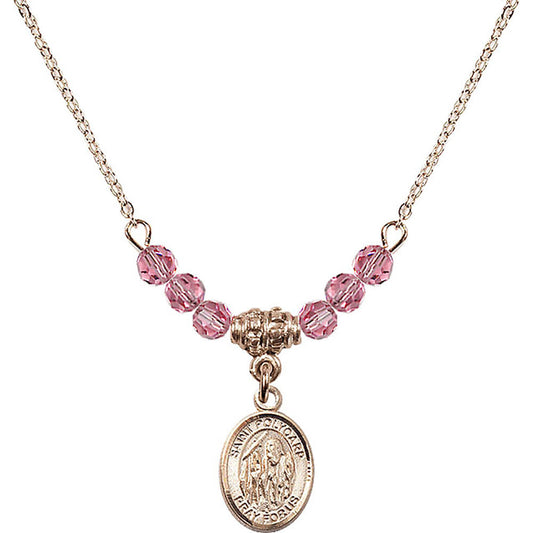 14kt Gold Filled Saint Polycarp of Smyrna Birthstone Necklace with Rose Beads - 9363