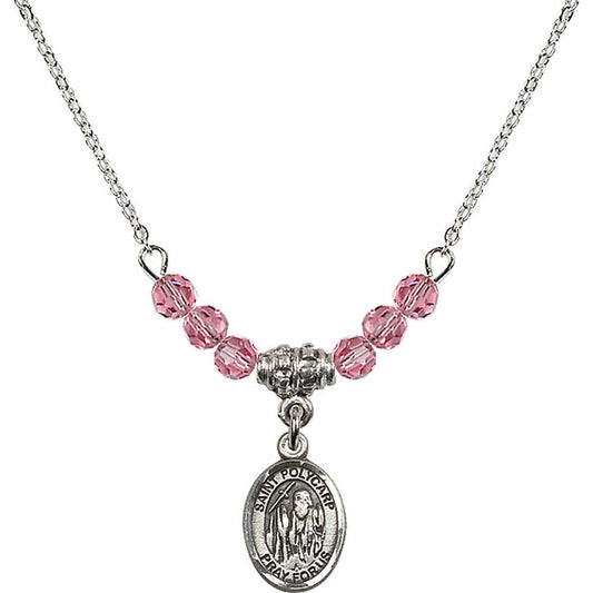 Sterling Silver Saint Polycarp of Smyrna Birthstone Necklace with Rose Beads - 9363