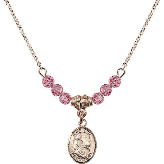 14kt Gold Filled Saint Fina Birthstone Necklace with Rose Beads - 9364