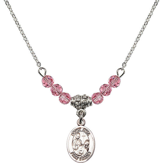Sterling Silver Saint Fina Birthstone Necklace with Rose Beads - 9364