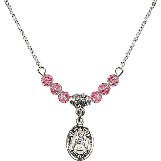 Sterling Silver Saint Frances of Rome Birthstone Necklace with Rose Beads - 9365