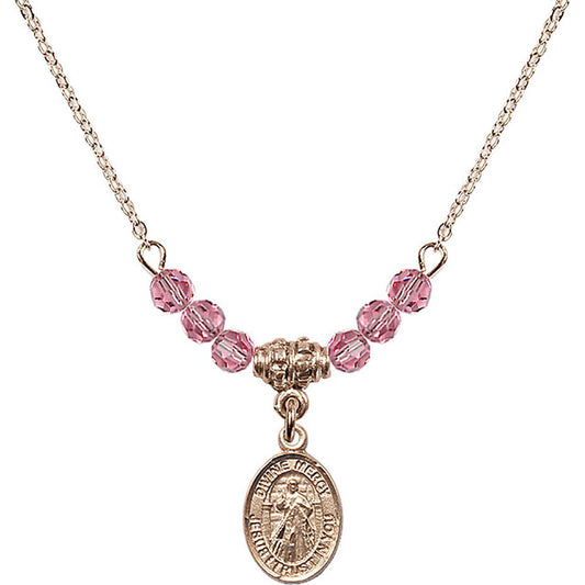 14kt Gold Filled Divine Mercy Birthstone Necklace with Rose Beads - 9366