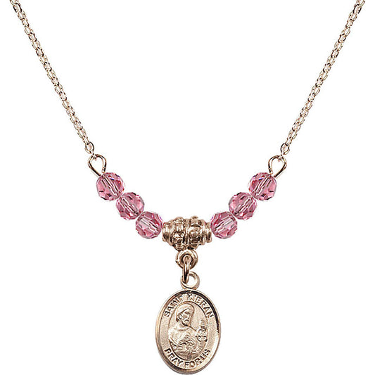 14kt Gold Filled Saint Kieran Birthstone Necklace with Rose Beads - 9367