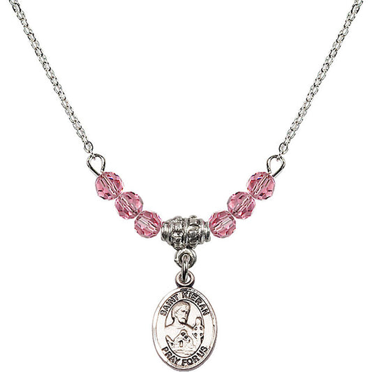 Sterling Silver Saint Kieran Birthstone Necklace with Rose Beads - 9367
