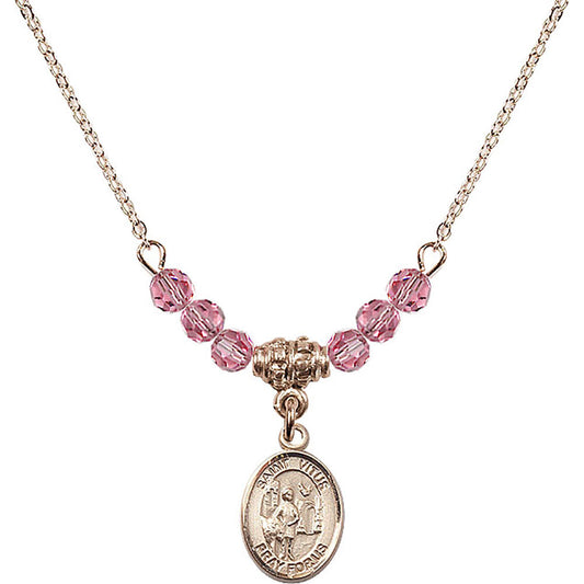 14kt Gold Filled Saint Vitus Birthstone Necklace with Rose Beads - 9368