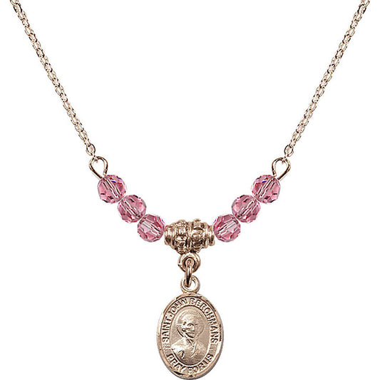 14kt Gold Filled Saint John Berchmans Birthstone Necklace with Rose Beads - 9370
