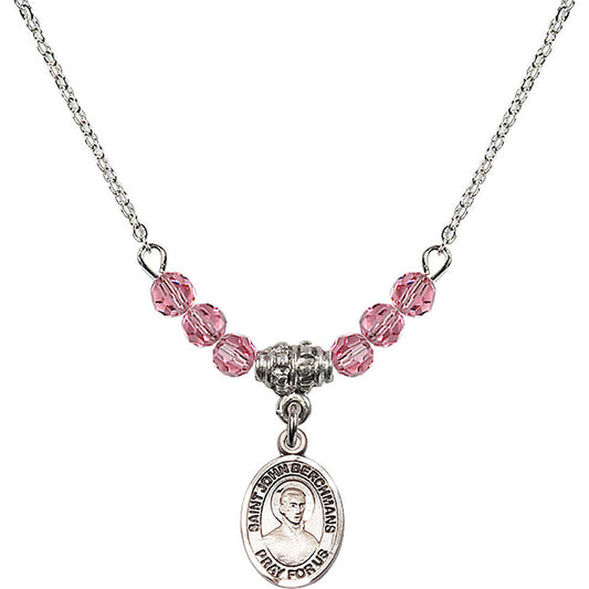 Sterling Silver Saint John Berchmans Birthstone Necklace with Rose Beads - 9370