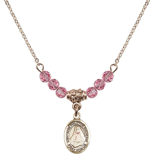 14kt Gold Filled Saint Rose Philippine Duchesne Birthstone Necklace with Rose Beads - 9371