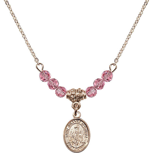 14kt Gold Filled Saint Juliana of Cumae Birthstone Necklace with Rose Beads - 9372