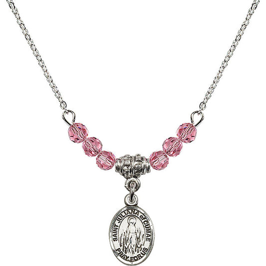 Sterling Silver Saint Juliana of Cumae Birthstone Necklace with Rose Beads - 9372
