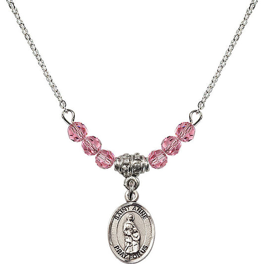 Sterling Silver Saint Anne Birthstone Necklace with Rose Beads - 9374
