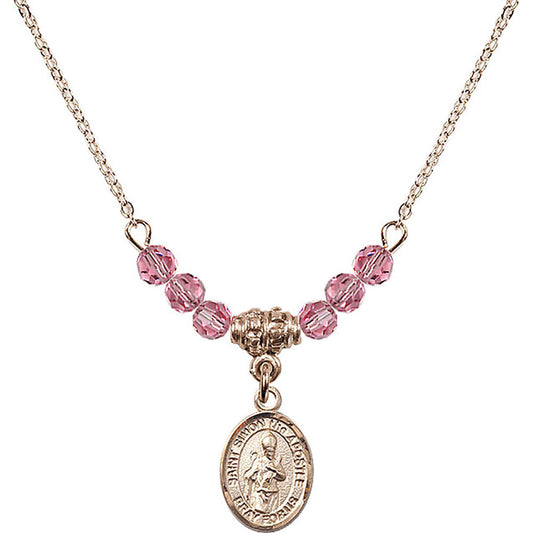 14kt Gold Filled Saint Simon the Apostle Birthstone Necklace with Rose Beads - 9375