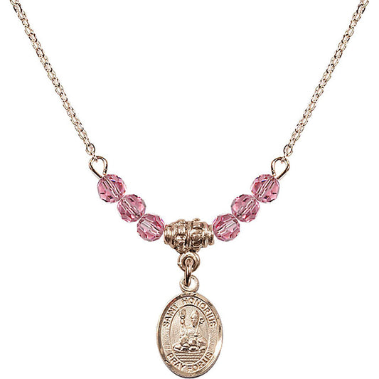 14kt Gold Filled Saint Honorius of Amiens Birthstone Necklace with Rose Beads - 9376