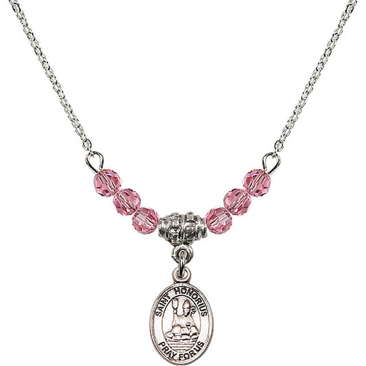 Sterling Silver Saint Honorius of Amiens Birthstone Necklace with Rose Beads - 9376