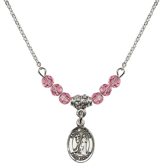 Sterling Silver Saint Rocco Birthstone Necklace with Rose Beads - 9377
