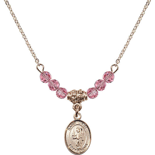 14kt Gold Filled Saint Uriel the Archangel Birthstone Necklace with Rose Beads - 9378