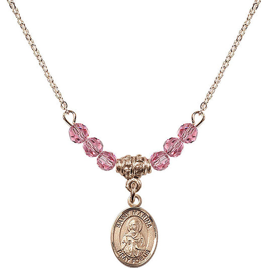 14kt Gold Filled Saint Marina Birthstone Necklace with Rose Beads - 9379