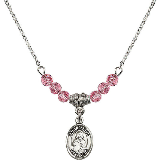 Sterling Silver Saint Marina Birthstone Necklace with Rose Beads - 9379