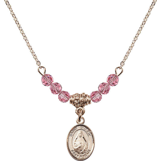 14kt Gold Filled Saint Theodora Birthstone Necklace with Rose Beads - 9382