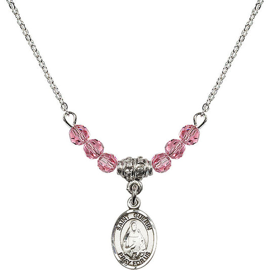 Sterling Silver Saint Theodora Birthstone Necklace with Rose Beads - 9382