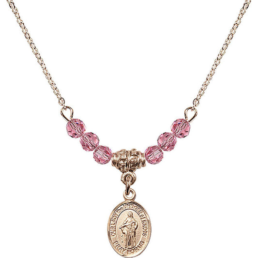 14kt Gold Filled Our Lady the Undoer of Knots Birthstone Necklace with Rose Beads - 9383