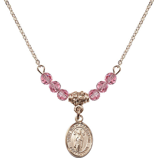 14kt Gold Filled Saint Ivo of Kelmartin Birthstone Necklace with Rose Beads - 9384