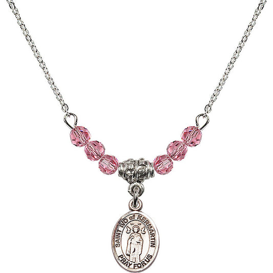 Sterling Silver Saint Ivo of Kelmartin Birthstone Necklace with Rose Beads - 9384