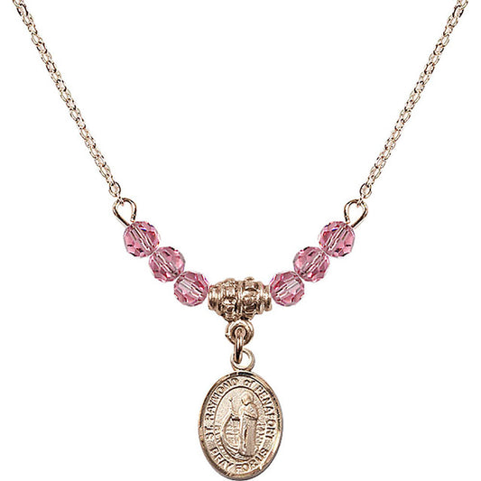 14kt Gold Filled Saint Raymond of Penafort Birthstone Necklace with Rose Beads - 9385
