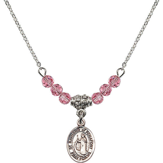 Sterling Silver Saint Raymond of Penafort Birthstone Necklace with Rose Beads - 9385