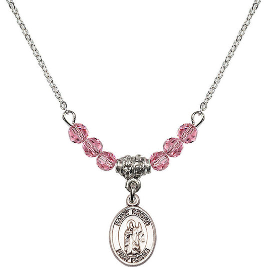 Sterling Silver Saint Drogo Birthstone Necklace with Rose Beads - 9386