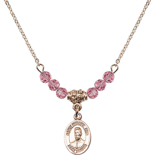 14kt Gold Filled Blessed Miguel Pro Birthstone Necklace with Rose Beads - 9389