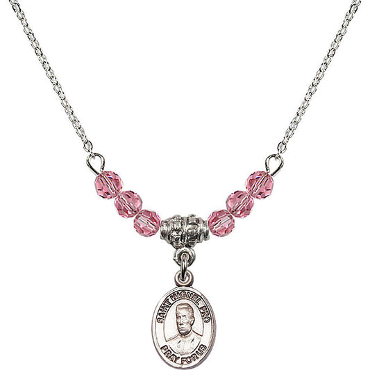Sterling Silver Blessed Miguel Pro Birthstone Necklace with Rose Beads - 9389