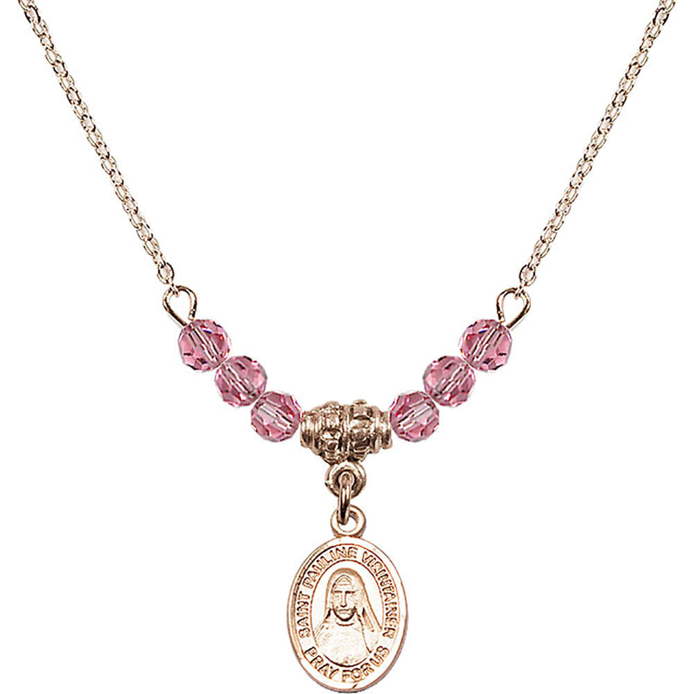 14kt Gold Filled Saint Pauline Visintainer Birthstone Necklace with Rose Beads - 9391
