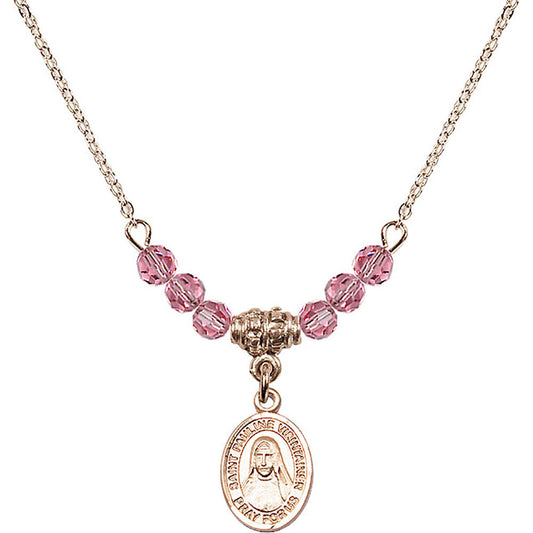14kt Gold Filled Saint Pauline Visintainer Birthstone Necklace with Rose Beads - 9391