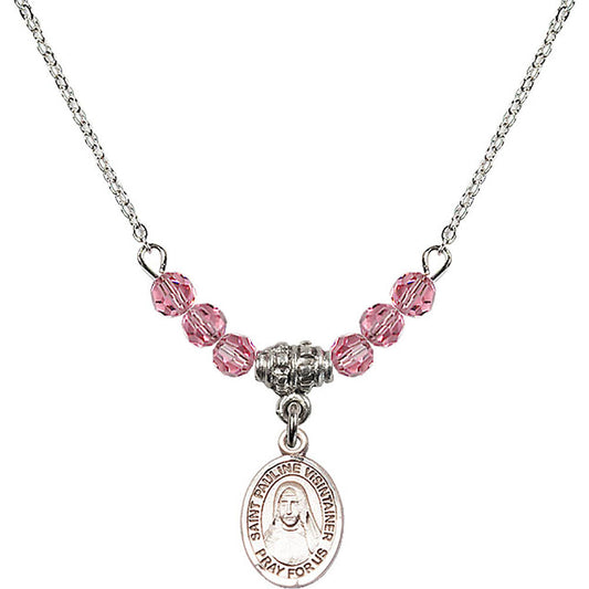 Sterling Silver Saint Pauline Visintainer Birthstone Necklace with Rose Beads - 9391