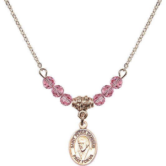 14kt Gold Filled Saint Peter Canisius Birthstone Necklace with Rose Beads - 9393
