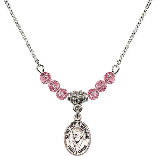 Sterling Silver Saint Peter Canisius Birthstone Necklace with Rose Beads - 9393