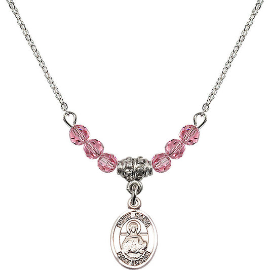 Sterling Silver Saint Daria Birthstone Necklace with Rose Beads - 9396