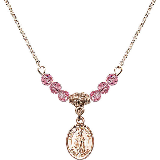 14kt Gold Filled Saint Nathanael Birthstone Necklace with Rose Beads - 9398