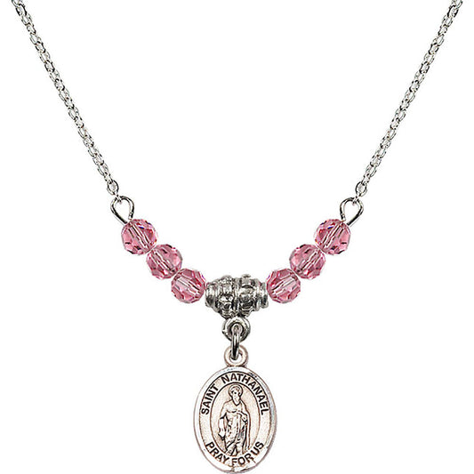 Sterling Silver Saint Nathanael Birthstone Necklace with Rose Beads - 9398
