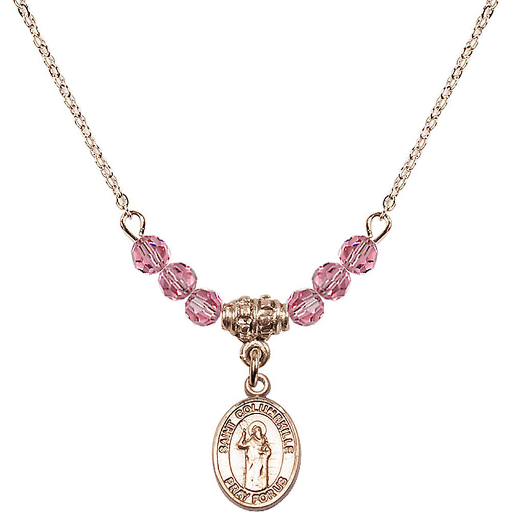 14kt Gold Filled Saint Columbkille Birthstone Necklace with Rose Beads - 9399