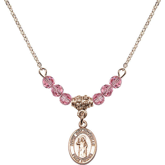 14kt Gold Filled Saint Columbkille Birthstone Necklace with Rose Beads - 9399