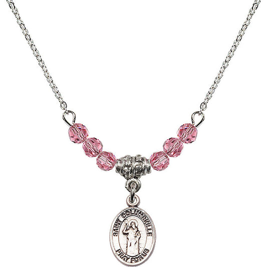 Sterling Silver Saint Columbkille Birthstone Necklace with Rose Beads - 9399