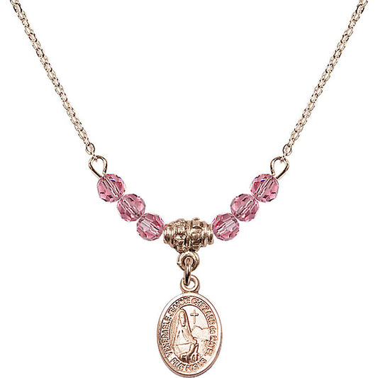 14kt Gold Filled Saint Jeanne Chezard de Matel Birthstone Necklace with Rose Beads - 9401