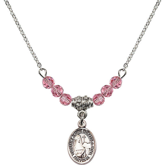 Sterling Silver Saint Jeanne Chezard de Matel Birthstone Necklace with Rose Beads - 9401