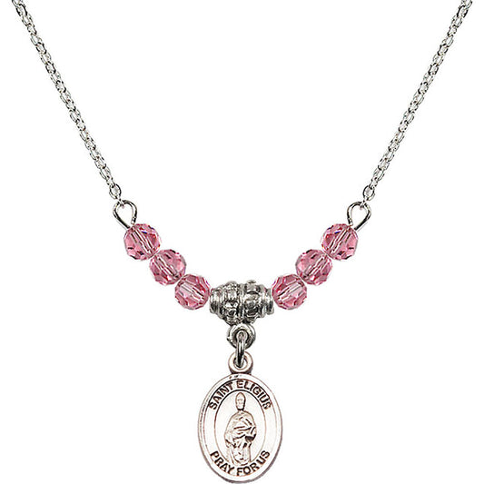 Sterling Silver Saint Eligius Birthstone Necklace with Rose Beads - 9402