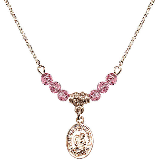 14kt Gold Filled Blessed Herman the Cripple Birthstone Necklace with Rose Beads - 9403