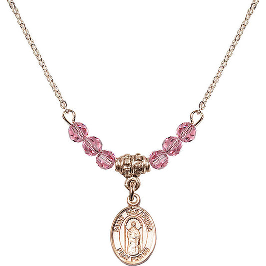 14kt Gold Filled Saint Seraphina Birthstone Necklace with Rose Beads - 9405