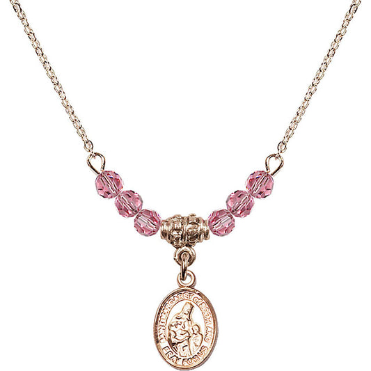 14kt Gold Filled Saint Margaret of Scotland Birthstone Necklace with Rose Beads - 9407