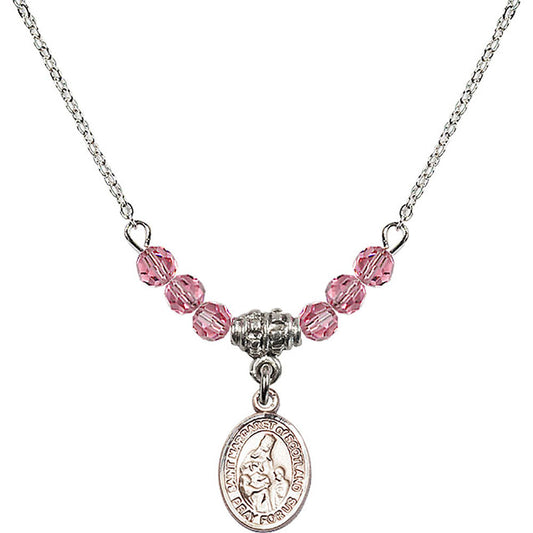 Sterling Silver Saint Margaret of Scotland Birthstone Necklace with Rose Beads - 9407